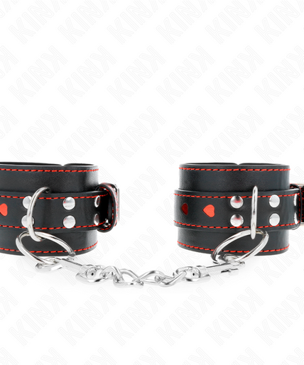 KINK - BLACK WRIST RESTRAINTS WITH RED HEART INLAY ADJUSTABLE 21-28 CM X 5.5 CM KINK - BLACK WRIST RESTRAINTS WITH RED HEART INLAY ADJUSTABLE 21-28 CM X 5.5 CM