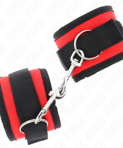 KINK - NYLON BIND HOOK&LOOP WRIST RESTRAINTS RED-BLACK MODEL 2 ADJUSTABLE 18-35 CM X 6 CM KINK - NYLON BIND HOOK&LOOP WRIST RESTRAINTS RED-BLACK MODEL 2 ADJUSTABLE 18-35 CM X 6 CM