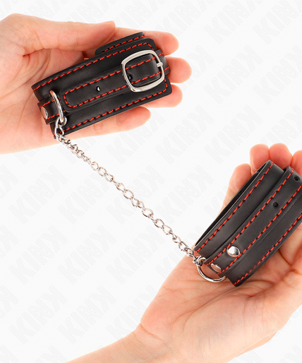 KINK - SMALL WRIST RESTRAINTS BLACK WITH RED LINING ADJUSTABLE 14-24 CM X 3.5 CM KINK - SMALL WRIST RESTRAINTS BLACK WITH RED LINING ADJUSTABLE 14-24 CM X 3.5 CM