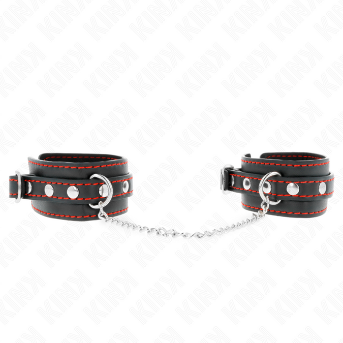 KINK - KLEINE POLSBANDEN ZWART MET RODE VOERING VERSTELBAAR 14-24 CM X 3.5 CM