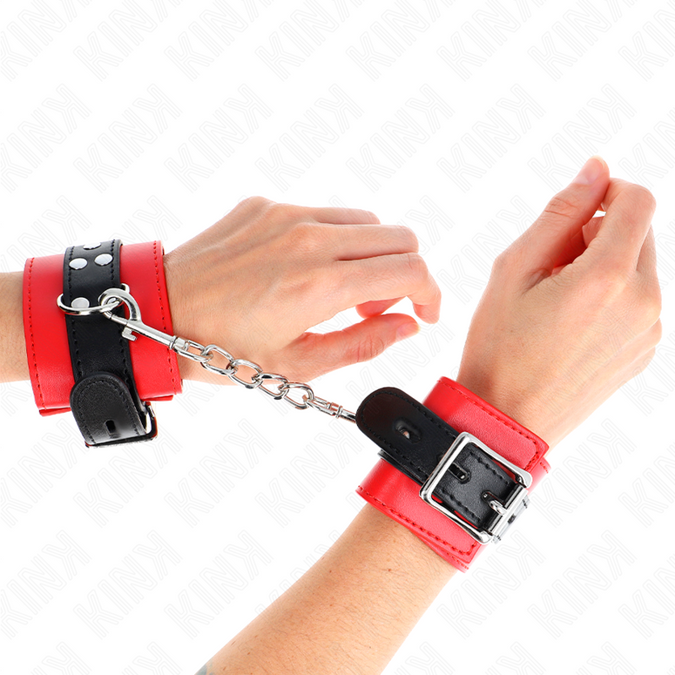 KINK - POLSBANDJES ROOD MET ZWARTE RIEM VERSTELBAAR 17-28 CM X 6 CM