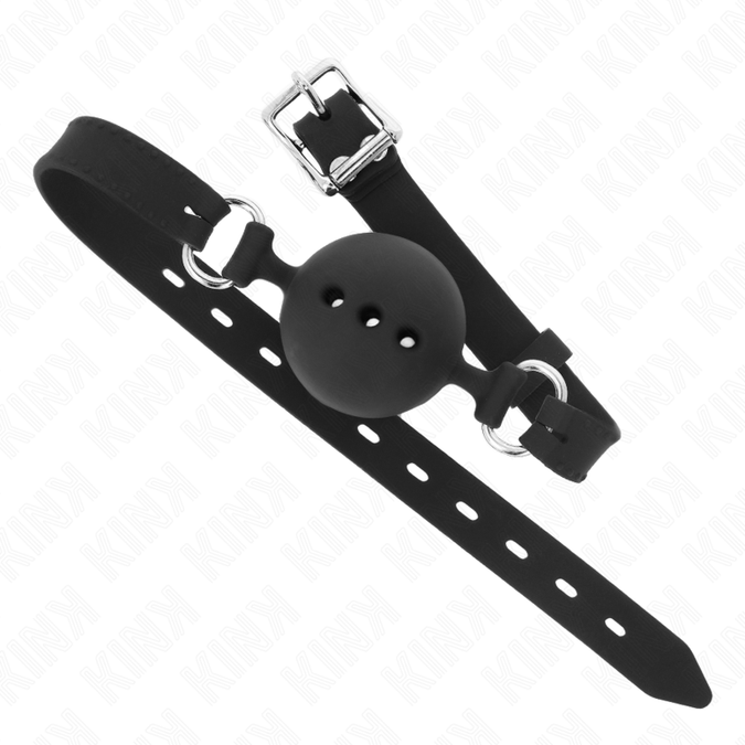 KINK - VOLLEDIG SILICONEN KNEVEL 55 x 2 CM MET BAL VAN 4,5 CM MAAT M ZWART VERSTELBAAR 35-51 CM