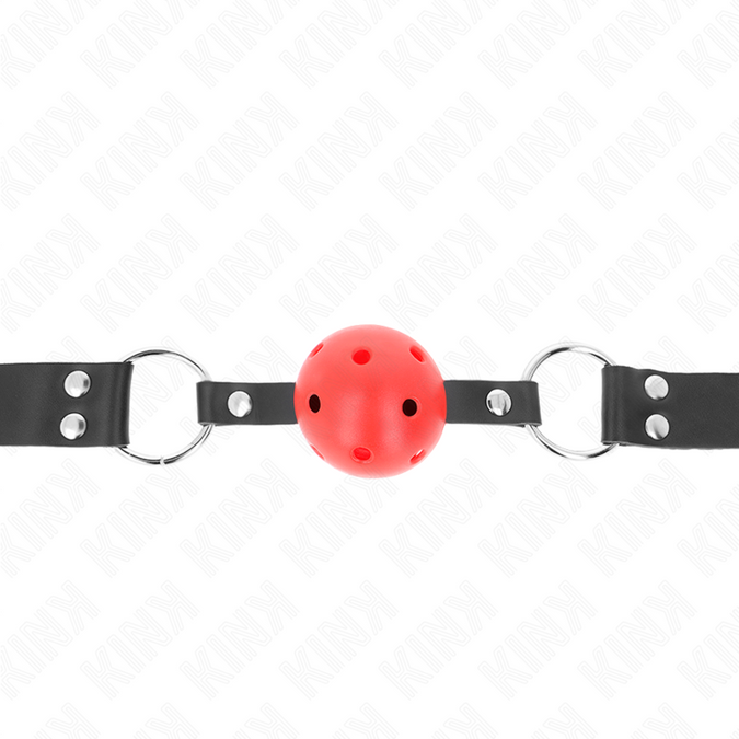 Kink – Ademend Ball Gag 4 cm met dubbele klinknagel, rood, 62,5 x 2,5 cm, verstelbaar van 42 tot 58 cm