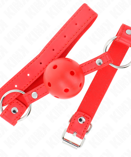 KINK - BREATHABLE BALL 4 CM GAG WITH DOUBLE RIVET MODEL 1 RED 62.5 x 2.5 CM ADJUSTABLE 42-58 CM KINK - BREATHABLE BALL 4 CM GAG WITH DOUBLE RIVET MODEL 1 RED 62.5 x 2.5 CM ADJUSTABLE 42-58 CM