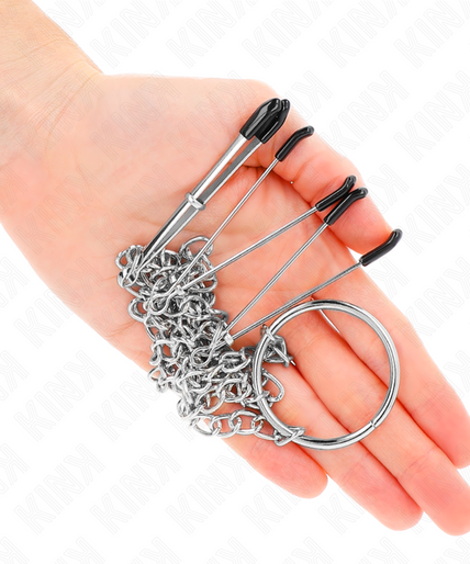 KINK - TRIPLE NIPPLE AND CLIT CLAMPS WITH CHAIN MODEL 1 KINK - TRIPLE NIPPLE AND CLIT CLAMPS WITH CHAIN MODEL 1