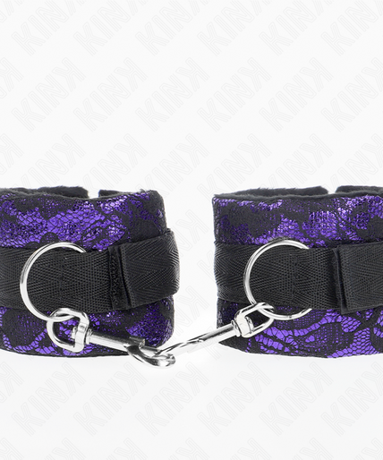 KINK - SHORT VELVET LACE WRIST RESTRAINTS AND NYLON BIND PURPLE / BLACK 23 X 6.5 CM KINK - SHORT VELVET LACE WRIST RESTRAINTS AND NYLON BIND PURPLE / BLACK 23 X 6.5 CM