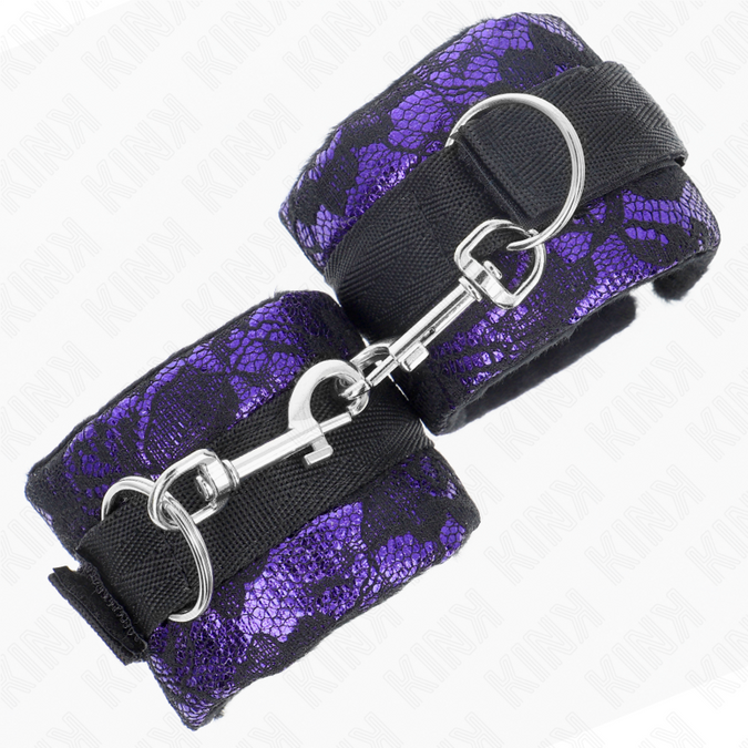 KINK - KORTE FLUWELEN KANTEN POLSBANDJES EN NYLON BINDINGS PAARS / ZWART 23 X 6,5 CM