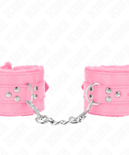 KINK - FUR LINED WRIST RESTRAINTS WITH SQUARE HOLES PINK AND PINK BELT ADJUSTABLE 17-29 CM X 6 CM KINK - FUR LINED WRIST RESTRAINTS WITH SQUARE HOLES PINK AND PINK BELT ADJUSTABLE 17-29 CM X 6 CM