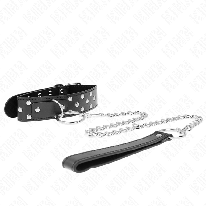 KINK - RING Klinknagelband Ketting met Riem 65 cm Zwart Verstelbaar 36-50 cm x 3,8 cm