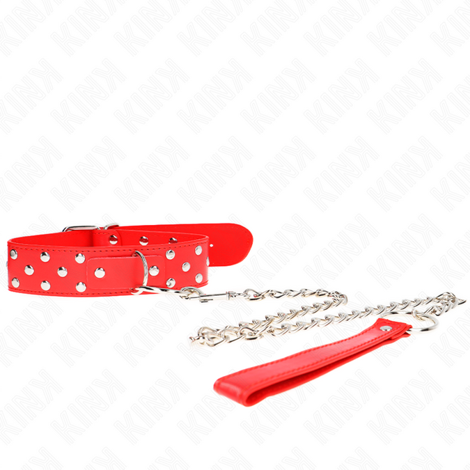 Kink – Ring Rivet Strap Ketting Met Riem 65 Cm Rood Verstelbaar 36 – 50 Cm X 3,8 Cm