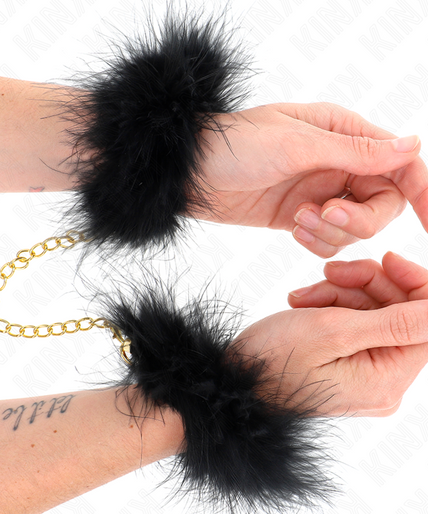 KINK - FEATHER HAND CUFFS WITH GOLD CHAIN MODEL 0 KINK - FEATHER HAND CUFFS WITH GOLD CHAIN MODEL 0