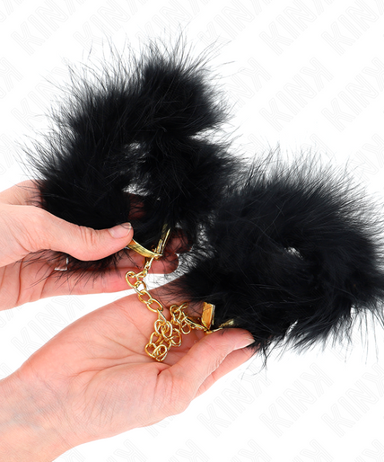 KINK - FEATHER HAND CUFFS WITH GOLD CHAIN MODEL 0 KINK - FEATHER HAND CUFFS WITH GOLD CHAIN MODEL 0