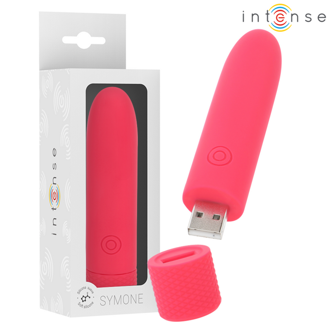 Intense – Symone USB-oplaadbare trillende bullet met 8 vibraties Rood 10 x 2,2 cm