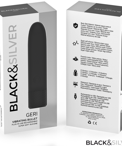 Zwart & Zilver – Geri USB Oplaadbare Vibrerende Kogel met 8 Vibraties Zwart 10 x 2,2 cm Zwart & Zilver – Geri USB Oplaadbare Vibrerende Kogel met 8 Vibraties Zwart 10 x 2,2 cm