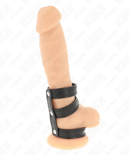 KINK - TRIPLE LEATHER PENIS RING WITH PRESSURE CLOSURE KINK - TRIPLE LEATHER PENIS RING WITH PRESSURE CLOSURE