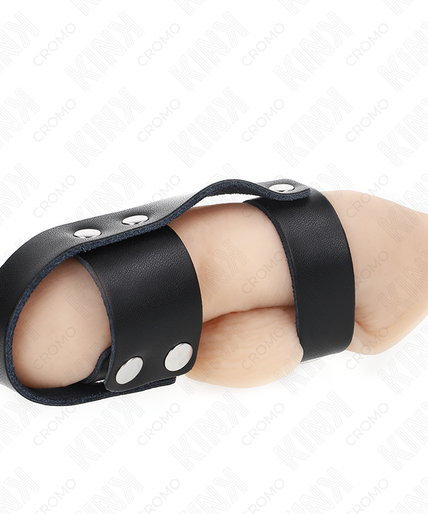 KINK - LEATHER PENIS CAGE RING WITH ADJUSTABLE BALL DIVIDER KINK - LEATHER PENIS CAGE RING WITH ADJUSTABLE BALL DIVIDER