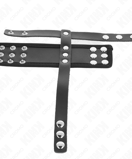 KINK - LEATHER PENIS CAGE RING WITH ADJUSTABLE COATED BALL DIVIDER STRAP KINK - LEATHER PENIS CAGE RING WITH ADJUSTABLE COATED BALL DIVIDER STRAP