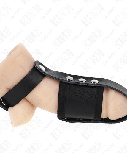 KINK - LEATHER PENIS CAGE RING WITH ADJUSTABLE COATED BALL DIVIDER STRAP KINK - LEATHER PENIS CAGE RING WITH ADJUSTABLE COATED BALL DIVIDER STRAP
