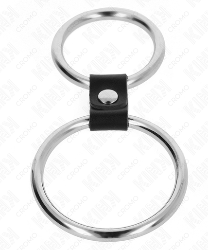 KINK - DOUBLE METAL PENIS RING 3.7 CM TO 5 CM CONNECTED BY LEATHER STRAP MODEL 1 KINK - DOUBLE METAL PENIS RING 3.7 CM TO 5 CM CONNECTED BY LEATHER STRAP MODEL 1