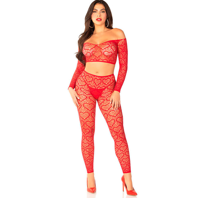LEG AVENUE - CROPTOP + KOUSEN ROOD EEN MAAT