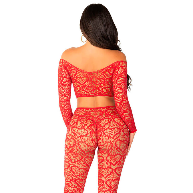 LEG AVENUE - CROPTOP + KOUSEN ROOD EEN MAAT