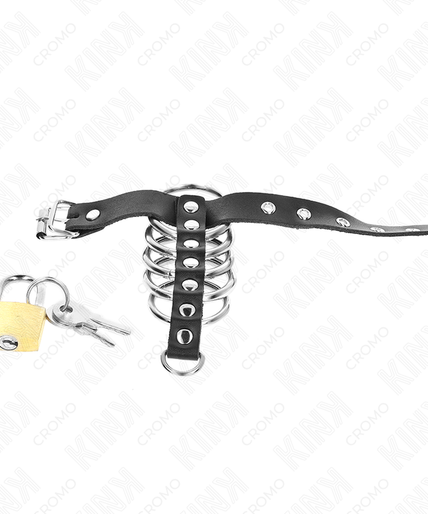 KINK - LEATHER PENIS RING WITH LOCK STRAP 21 X 2 CM AND 5 METAL RINGS FROM 3 CM TO 4 CM KINK - LEATHER PENIS RING WITH LOCK STRAP 21 X 2 CM AND 5 METAL RINGS FROM 3 CM TO 4 CM