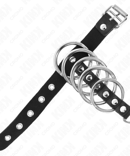 KINK - LEATHER PENIS RING WITH LOCK STRAP 21 X 2 CM AND 5 METAL RINGS FROM 3 CM TO 4 CM KINK - LEATHER PENIS RING WITH LOCK STRAP 21 X 2 CM AND 5 METAL RINGS FROM 3 CM TO 4 CM