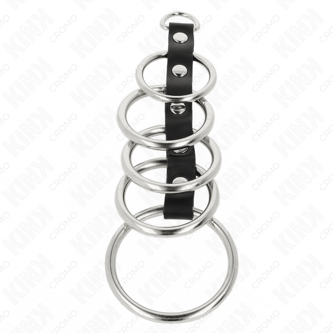 KINK - 5 METALEN PENISRINGEN 3,2 CM TOT 5 CM VERBONDEN DOOR LEER
