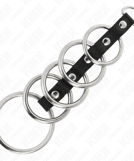 KINK - 5 METAL PENIS RINGS 3.2 CM TO 5 CM CONNECTED BY LEATHER KINK - 5 METAL PENIS RINGS 3.2 CM TO 5 CM CONNECTED BY LEATHER