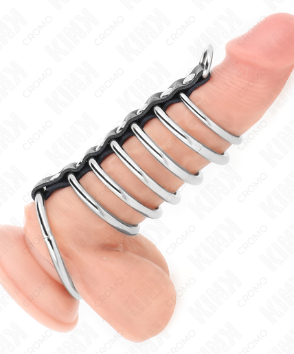 KINK - 7 METAL PENIS RINGS 3.2 CM TO 5 CM CONNECTED BY LEATHER KINK - 7 METAL PENIS RINGS 3.2 CM TO 5 CM CONNECTED BY LEATHER