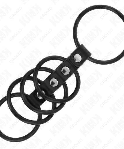 KINK - 5 SILICONE PENIS RINGS 3.8 CM TO 4.8 CM CONNECTED BY LEATHER KINK - 5 SILICONE PENIS RINGS 3.8 CM TO 4.8 CM CONNECTED BY LEATHER