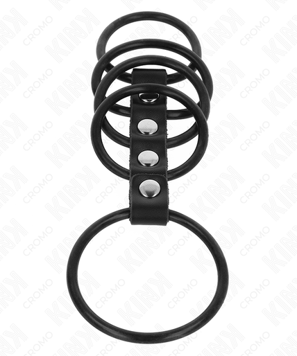 KINK - 5 SILICONE PENIS RINGS 3.8 CM TO 4.8 CM CONNECTED BY LEATHER KINK - 5 SILICONE PENIS RINGS 3.8 CM TO 4.8 CM CONNECTED BY LEATHER
