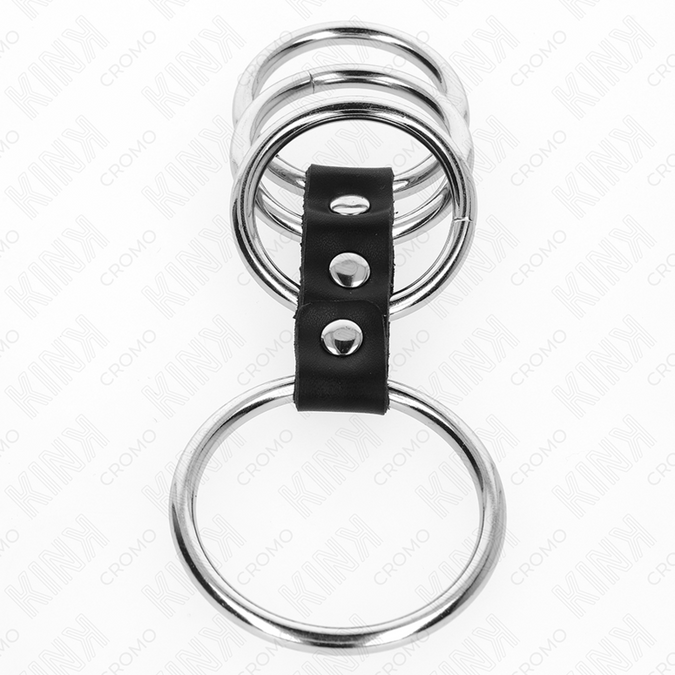 Kink – 4 Metal Penis Rings 3.7 Cm To 5 Cm Connected By Leather