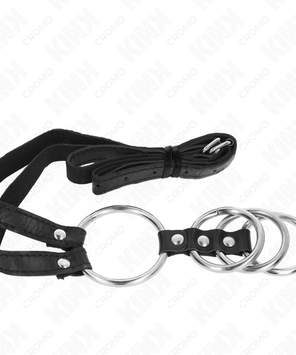 KINK - 4 CONNECTED METAL PENIS RINGS 3.8 CM TO 5 CM WITH LEATHER BELT 112 CM KINK - 4 CONNECTED METAL PENIS RINGS 3.8 CM TO 5 CM WITH LEATHER BELT 112 CM