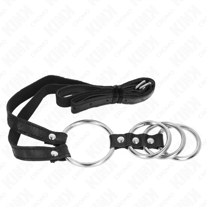 Kink – 4 Connected Metal Penis Rings 3.8 Cm To 5 Cm With Leather Belt 112 Cm