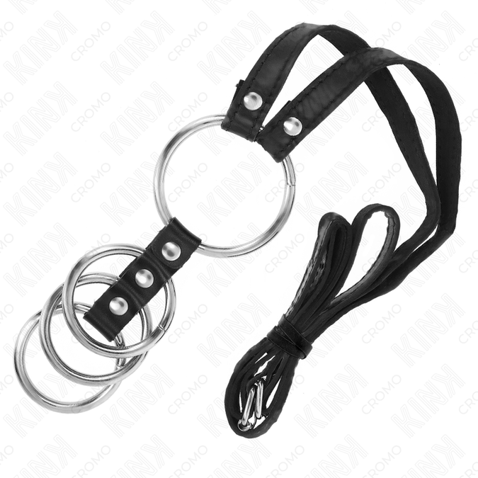 Kink – 4 Connected Metal Penis Rings 3.8 Cm To 5 Cm With Leather Belt 112 Cm
