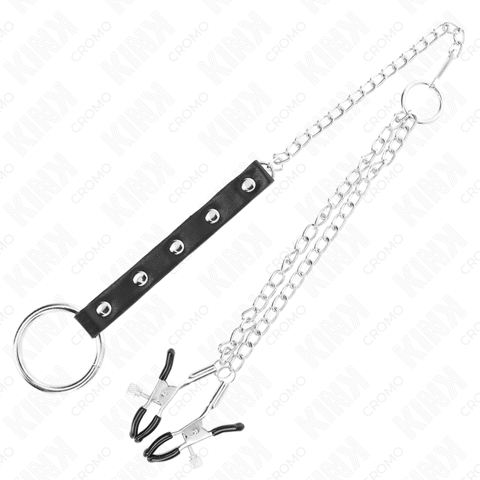 Kink – Metalen Penisring met Ketting en Verstelbare Tepelklemmen