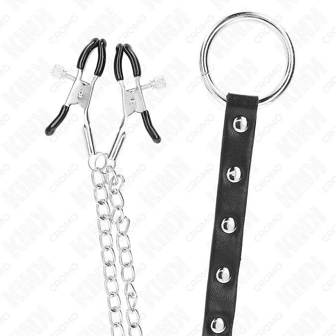 Kink – Metalen Penisring met Ketting en Verstelbare Tepelklemmen