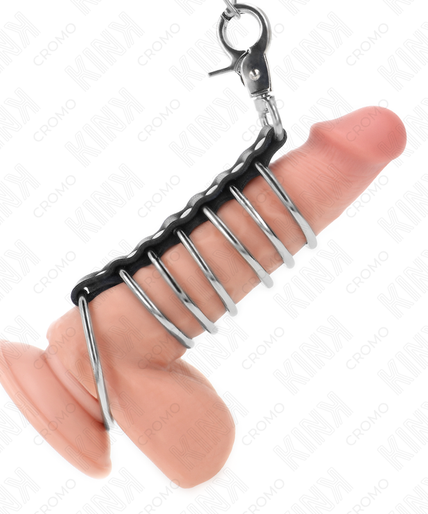 KINK - 7 METAL PENIS RINGS 3.8 CM TO 5 CM CONNECTED WITH LEATHER AND METAL CHAIN 100 CM KINK - 7 METAL PENIS RINGS 3.8 CM TO 5 CM CONNECTED WITH LEATHER AND METAL CHAIN 100 CM