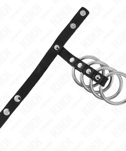 KINK - 4 METAL PENIS RINGS 3.8 CM CONNECTED WITH LEATHER STRAP 22 X 1.5 CM AND PRESSURE CLOSURE KINK - 4 METAL PENIS RINGS 3.8 CM CONNECTED WITH LEATHER STRAP 22 X 1.5 CM AND PRESSURE CLOSURE