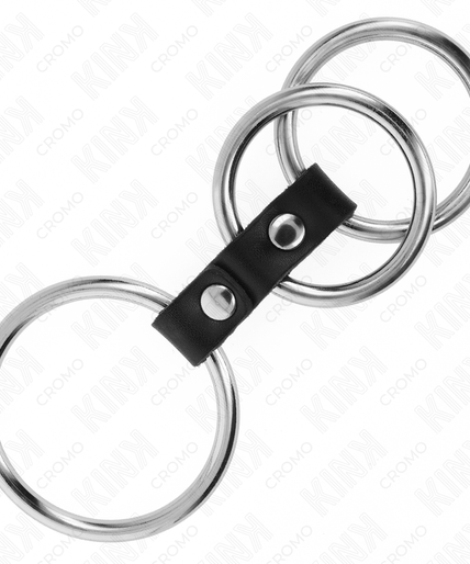 KINK - TRIPLE METAL PENIS RING 3.7 CM TO 5 CM CONNECTED WITH LEATHER KINK - TRIPLE METAL PENIS RING 3.7 CM TO 5 CM CONNECTED WITH LEATHER