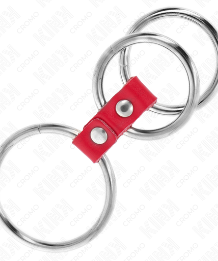 KINK - TRIPLE METAL PENIS RING 3.7 CM TO 5 CM CONNECTED WITH RED LEATHER KINK - TRIPLE METAL PENIS RING 3.7 CM TO 5 CM CONNECTED WITH RED LEATHER