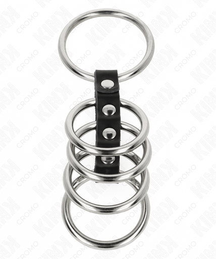 KINK - 5 PENIS RINGS 3.7 CM TO 5 CM METAL CONNECTED BY LEATHER KINK - 5 PENIS RINGS 3.7 CM TO 5 CM METAL CONNECTED BY LEATHER