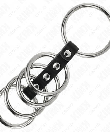 KINK - 5 PENIS RINGS 3.7 CM TO 5 CM METAL CONNECTED BY LEATHER KINK - 5 PENIS RINGS 3.7 CM TO 5 CM METAL CONNECTED BY LEATHER