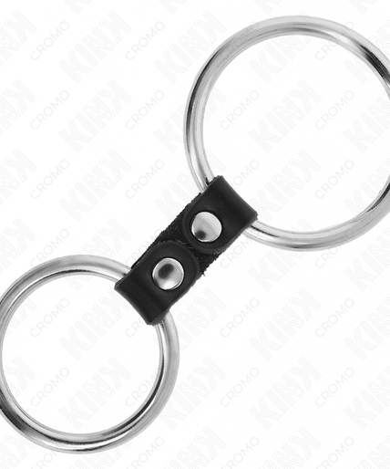 KINK - DOUBLE METAL PENIS RING 3.7 CM TO 5 CM CONNECTED BY LEATHER STRAP MODEL 2 KINK - DOUBLE METAL PENIS RING 3.7 CM TO 5 CM CONNECTED BY LEATHER STRAP MODEL 2
