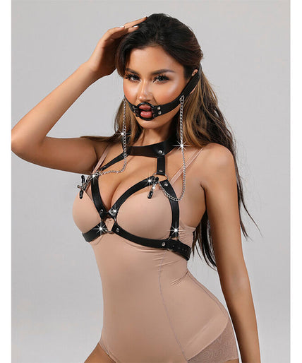 SUBBLIME - 953720 BONDAGE LEATHER STRAP BREAST CLAMPS BLACK ONE SIZE SUBBLIME - 953720 BONDAGE LEATHER STRAP BREAST CLAMPS BLACK ONE SIZE