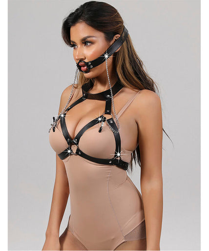 SUBBLIME - 953720 BONDAGE LEATHER STRAP BREAST CLAMPS BLACK ONE SIZE SUBBLIME - 953720 BONDAGE LEATHER STRAP BREAST CLAMPS BLACK ONE SIZE
