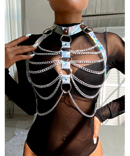 SUBBLIME - 953737 CHEST HARNESS WITH RINGS AND CHAINS SILVER ONE SIZE SUBBLIME - 953737 CHEST HARNESS WITH RINGS AND CHAINS SILVER ONE SIZE