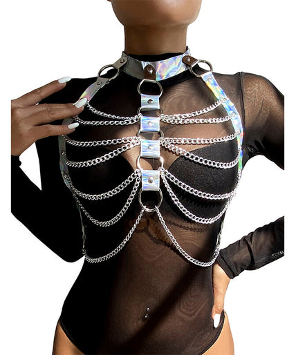 SUBBLIME - 953737 CHEST HARNESS WITH RINGS AND CHAINS SILVER ONE SIZE SUBBLIME - 953737 CHEST HARNESS WITH RINGS AND CHAINS SILVER ONE SIZE