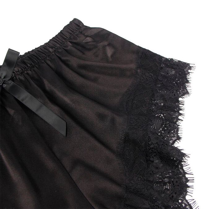 SUBBLIME - 953942 CASUAL ZIJDE NACHTJAPON + KANT BROEK ZWART L/XL